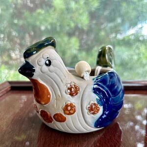 Vintage Stoneware Bird Planter Hanging Ceramic Chicken Quail